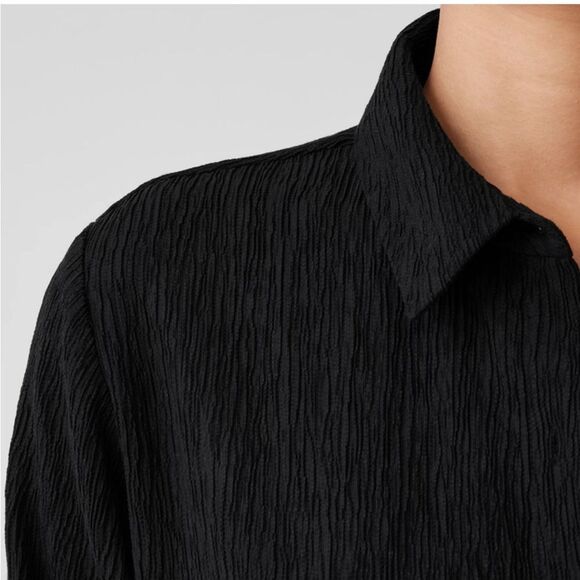 Eileen Fisher Woven Plissé Classic Collar Shirt $178 - Picture 4 of 5